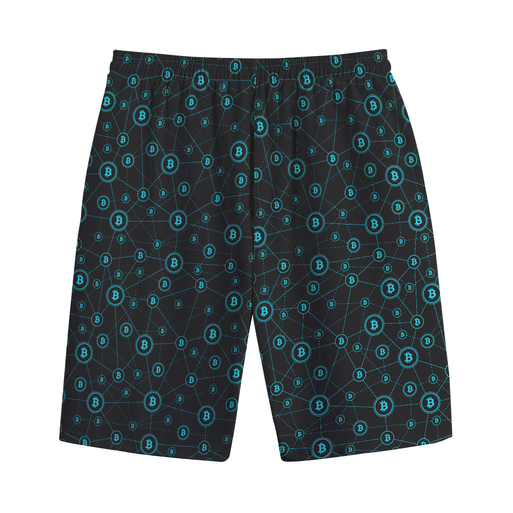 Blue Bitcoin Pattern Print Cotton Shorts