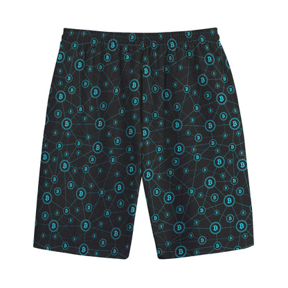 Blue Bitcoin Pattern Print Cotton Shorts