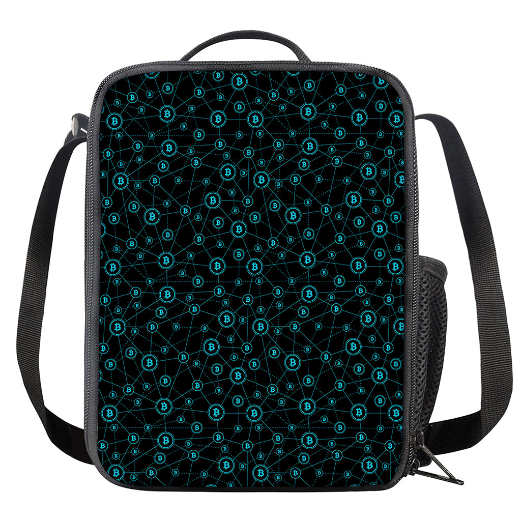Blue Bitcoin Pattern Print Crossbody Lunch Bag