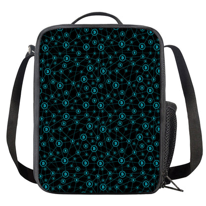Blue Bitcoin Pattern Print Crossbody Lunch Bag