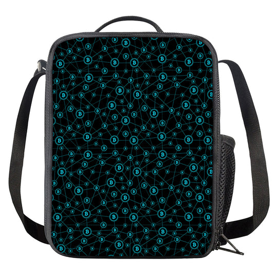 Blue Bitcoin Pattern Print Crossbody Lunch Bag