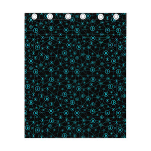 Blue Bitcoin Pattern Print Curtain