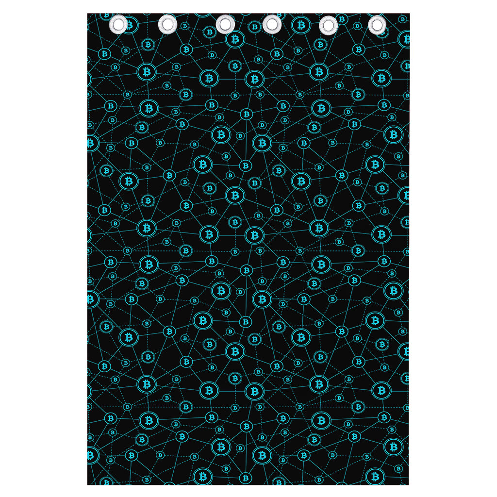 Blue Bitcoin Pattern Print Curtain