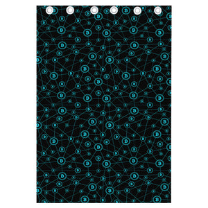 Blue Bitcoin Pattern Print Curtain