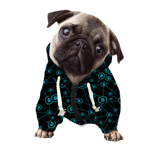 Blue Bitcoin Pattern Print Dog Zip Up Hoodie