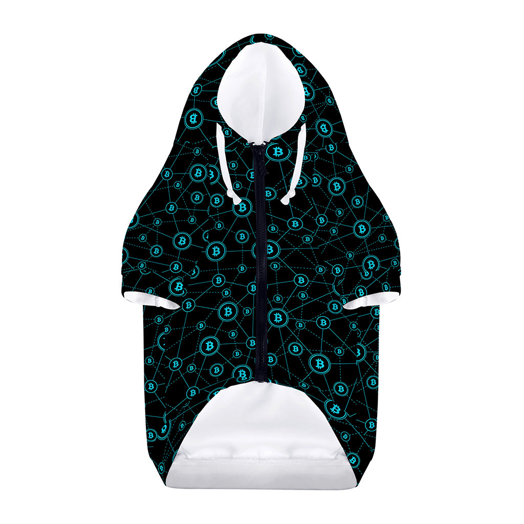 Blue Bitcoin Pattern Print Dog Zip Up Hoodie