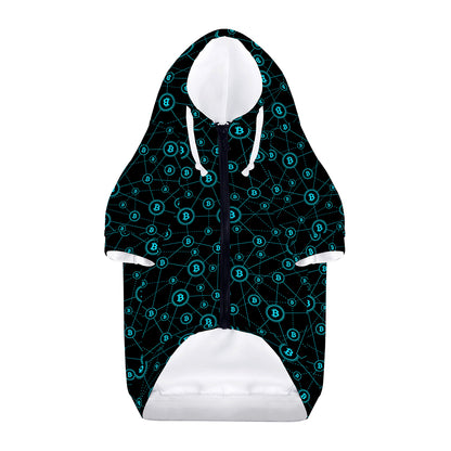 Blue Bitcoin Pattern Print Dog Zip Up Hoodie