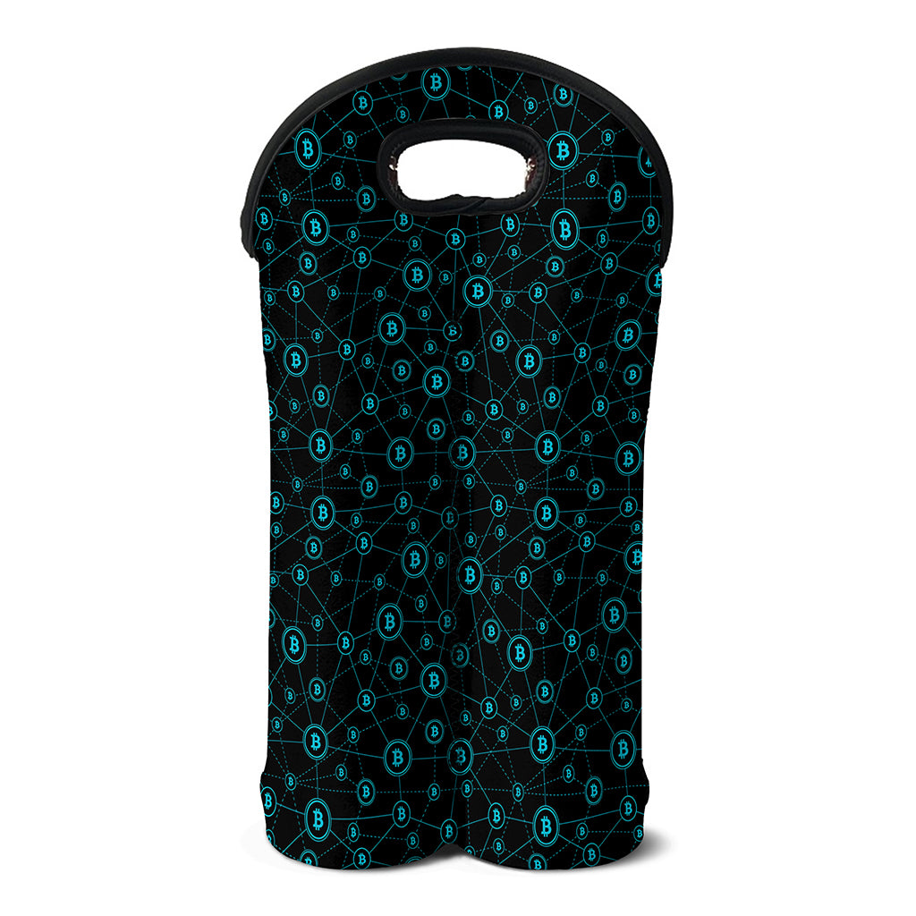 Blue Bitcoin Pattern Print Double Neoprene Wine Tote