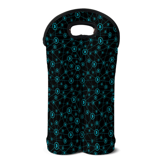 Blue Bitcoin Pattern Print Double Neoprene Wine Tote