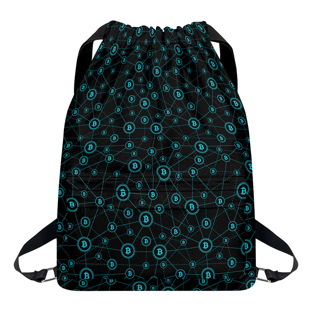 Blue Bitcoin Pattern Print Drawstring Backpack