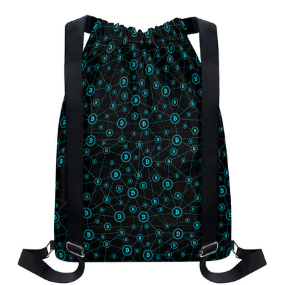 Blue Bitcoin Pattern Print Drawstring Backpack