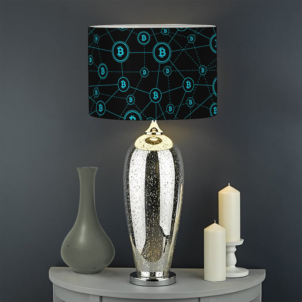 Blue Bitcoin Pattern Print Drum Lamp Shade