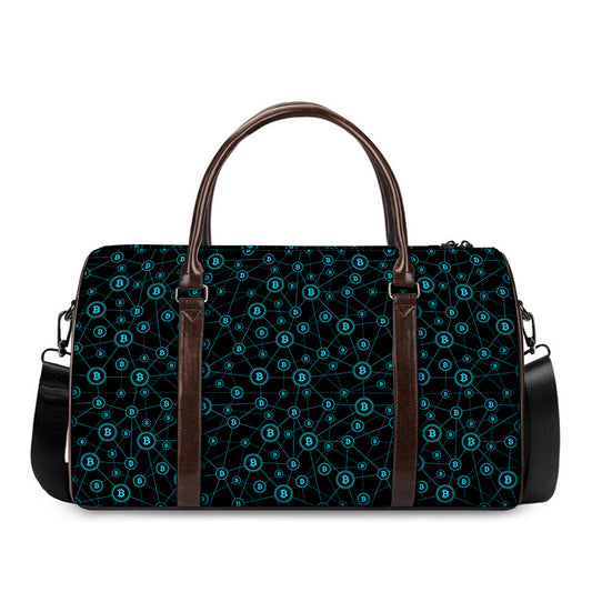 Blue Bitcoin Pattern Print Duffle Bag