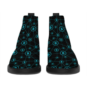 Blue Bitcoin Pattern Print Flat Ankle Boots