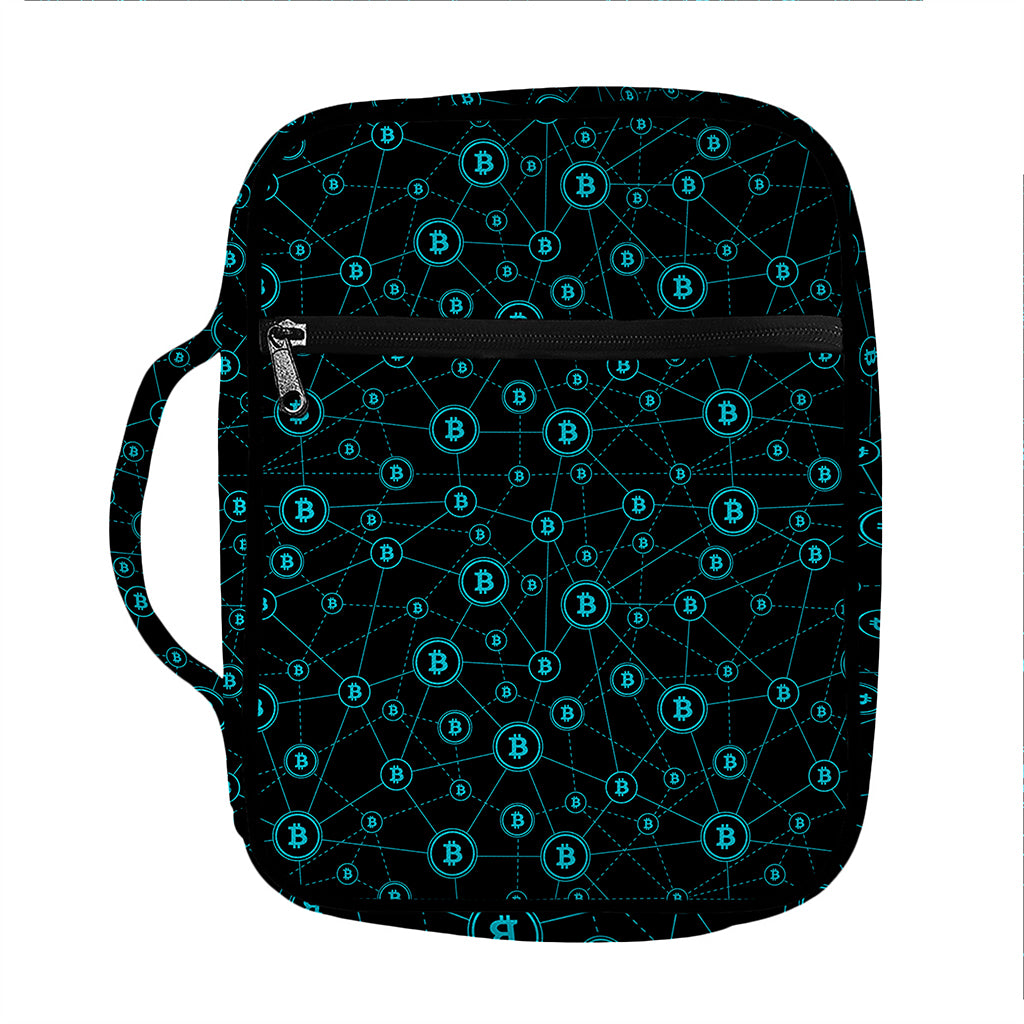 Blue Bitcoin Pattern Print Front Pocket Bible Bag