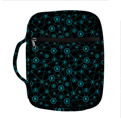 Blue Bitcoin Pattern Print Front Pocket Bible Bag