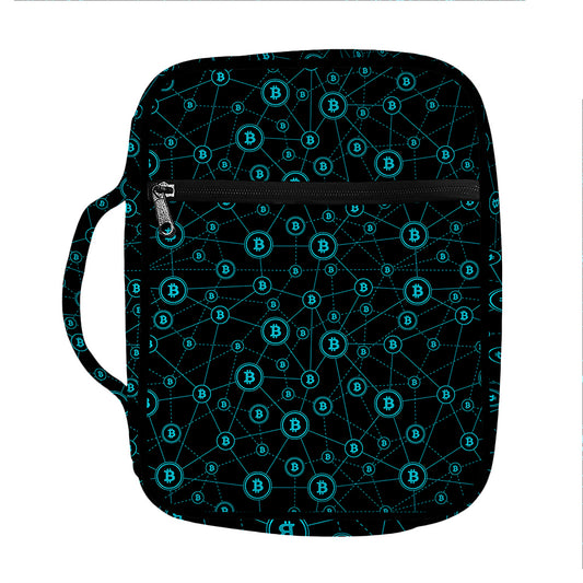 Blue Bitcoin Pattern Print Front Pocket Bible Bag
