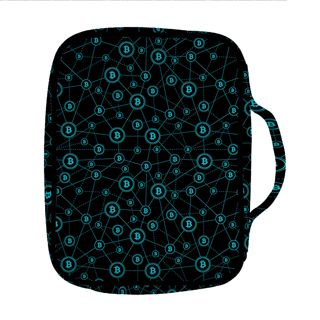 Blue Bitcoin Pattern Print Front Pocket Bible Bag