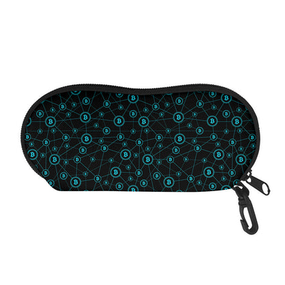 Blue Bitcoin Pattern Print Glasses Case