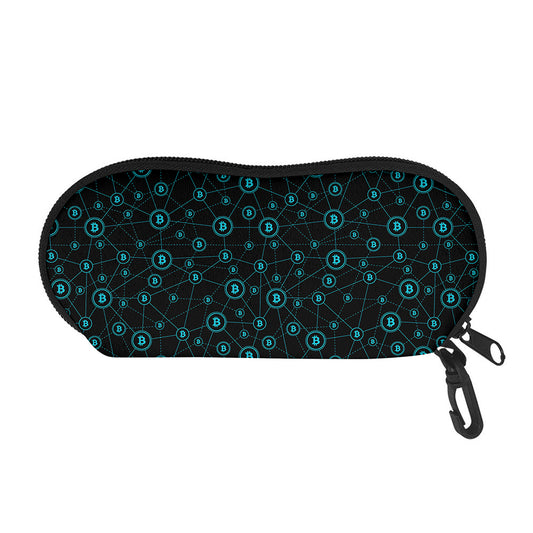 Blue Bitcoin Pattern Print Glasses Case