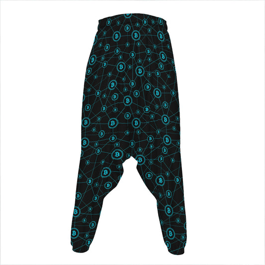 Blue Bitcoin Pattern Print Hammer Pants