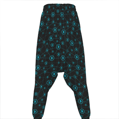 Blue Bitcoin Pattern Print Hammer Pants