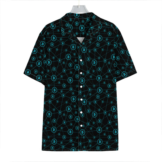 Blue Bitcoin Pattern Print Hawaiian Shirt