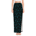 Blue Bitcoin Pattern Print High Slit Maxi Skirt