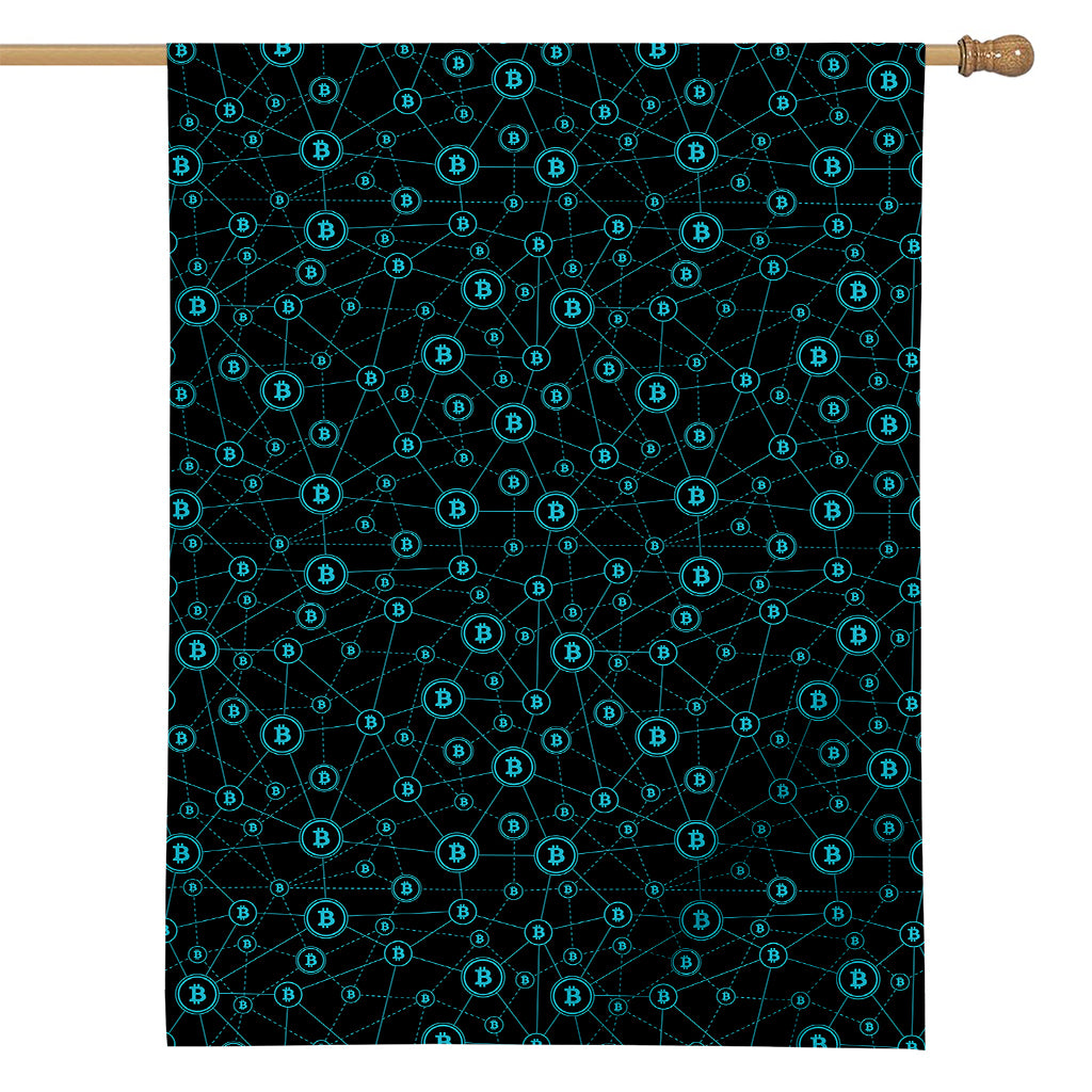 Blue Bitcoin Pattern Print House Flag