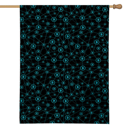 Blue Bitcoin Pattern Print House Flag