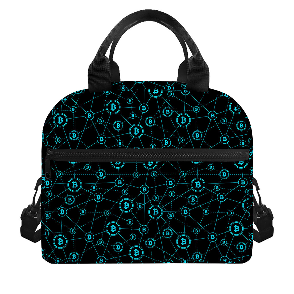Blue Bitcoin Pattern Print Insulated Lunch Bag