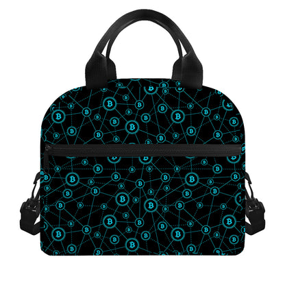 Blue Bitcoin Pattern Print Insulated Lunch Bag