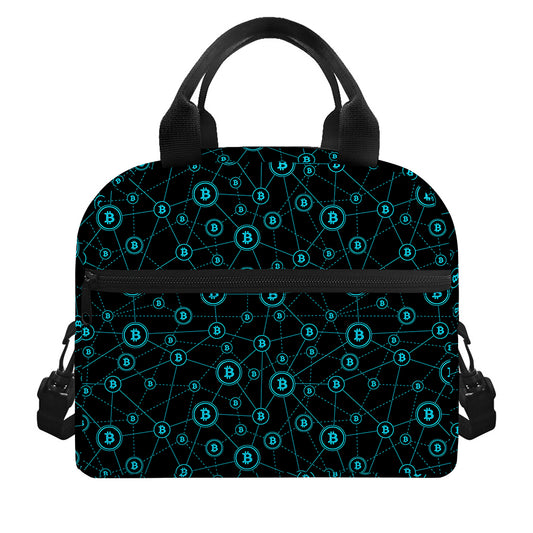Blue Bitcoin Pattern Print Insulated Lunch Bag