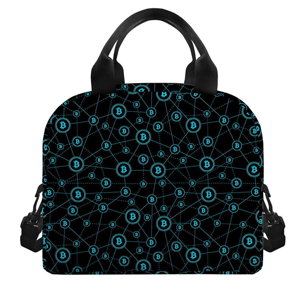 Blue Bitcoin Pattern Print Insulated Lunch Bag