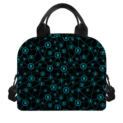 Blue Bitcoin Pattern Print Insulated Lunch Bag