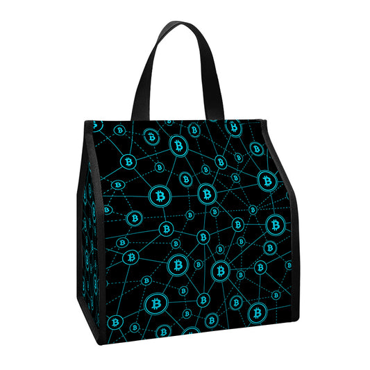 Blue Bitcoin Pattern Print Insulated Lunch Tote