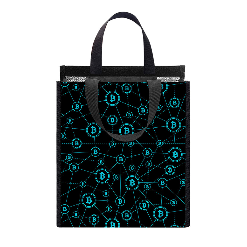 Blue Bitcoin Pattern Print Insulated Lunch Tote