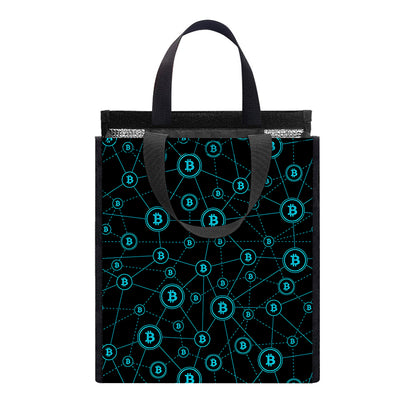 Blue Bitcoin Pattern Print Insulated Lunch Tote