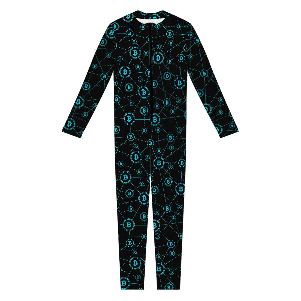 Blue Bitcoin Pattern Print Jumpsuit