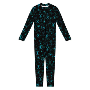 Blue Bitcoin Pattern Print Jumpsuit