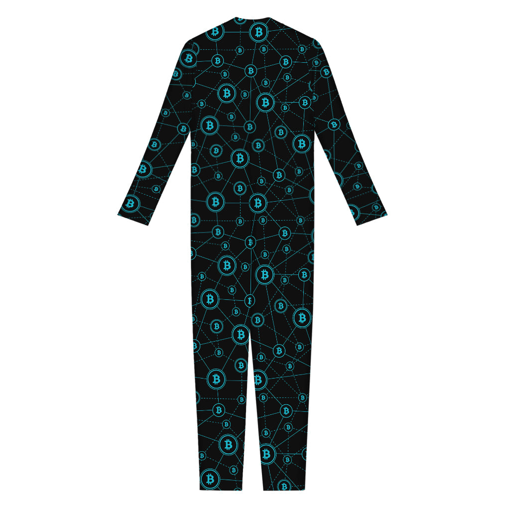 Blue Bitcoin Pattern Print Jumpsuit