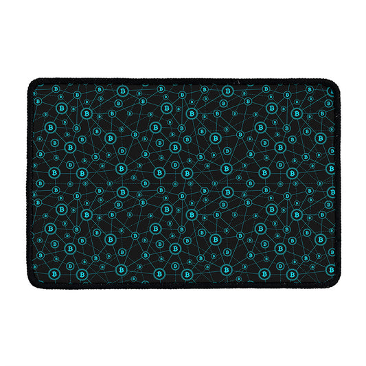 Blue Bitcoin Pattern Print Kitchen Mat