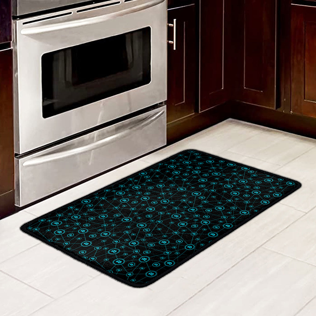 Blue Bitcoin Pattern Print Kitchen Mat