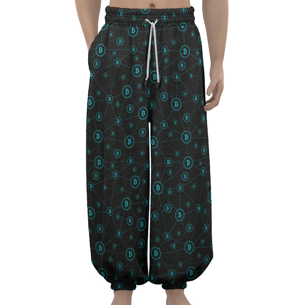 Blue Bitcoin Pattern Print Lantern Pants