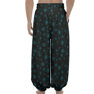 Blue Bitcoin Pattern Print Lantern Pants