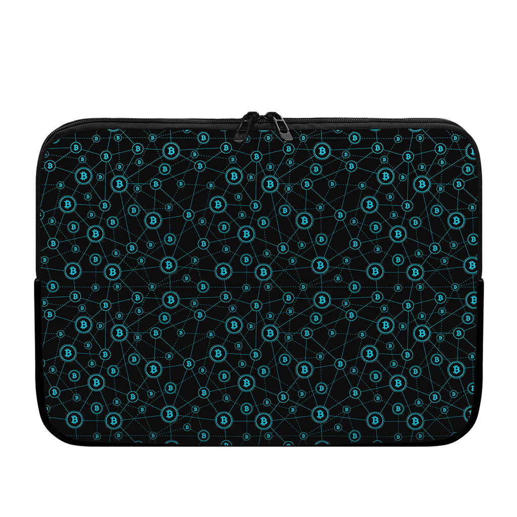 Blue Bitcoin Pattern Print Laptop Sleeve