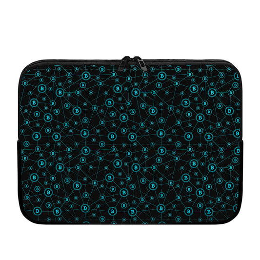 Blue Bitcoin Pattern Print Laptop Sleeve