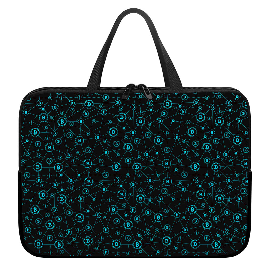 Blue Bitcoin Pattern Print Laptop Sleeve With Handle