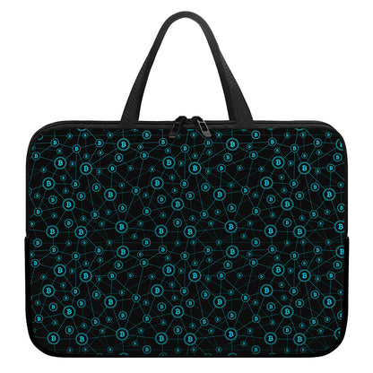 Blue Bitcoin Pattern Print Laptop Sleeve With Handle