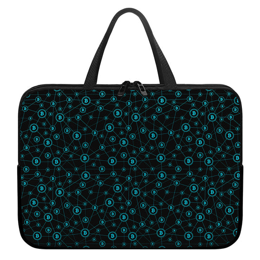 Blue Bitcoin Pattern Print Laptop Sleeve With Handle